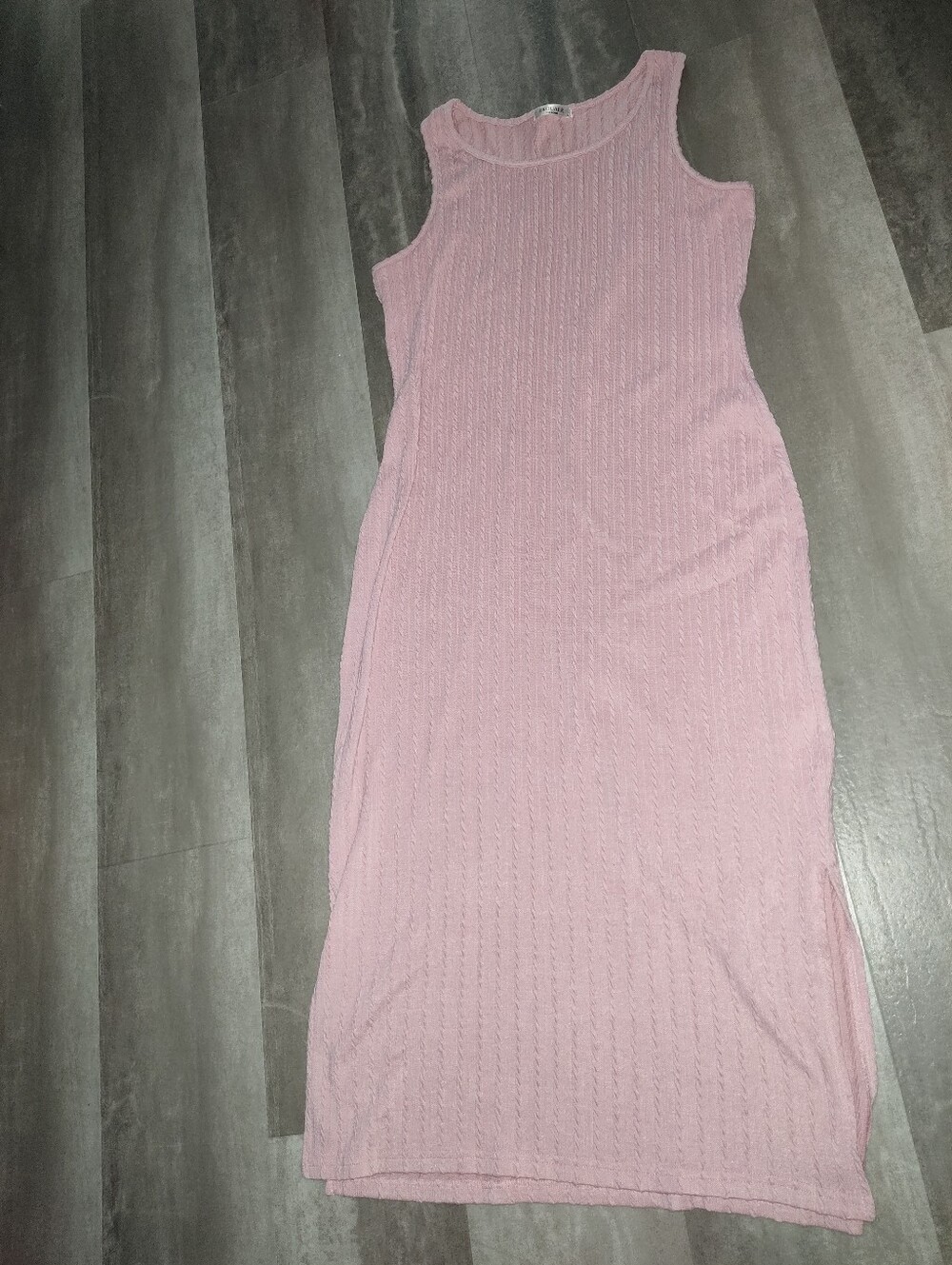 Ekouaer Pink Ribbed Tank Dress Sleeveless Side Slit Stretch Dress Size Small